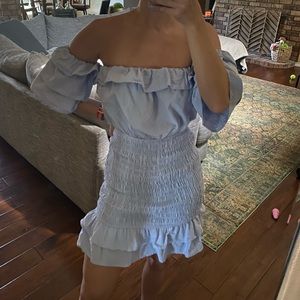 Off the Shoulder Smocked Dress-SMALL
